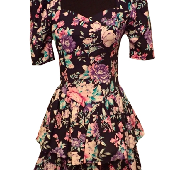 90s VTG Byer Too Floral Tiered Dress Drop Waist Keyhole Back Cottage Core 7 - Picture 2 of 9